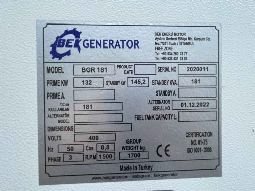 Дизельный генератор BEK MOTOR BGW-181 (144 кВт)